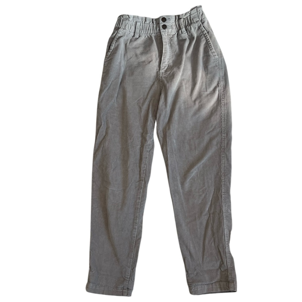 Gray Corduroy Pants with Relaxed Fit and Lightweight Fabric